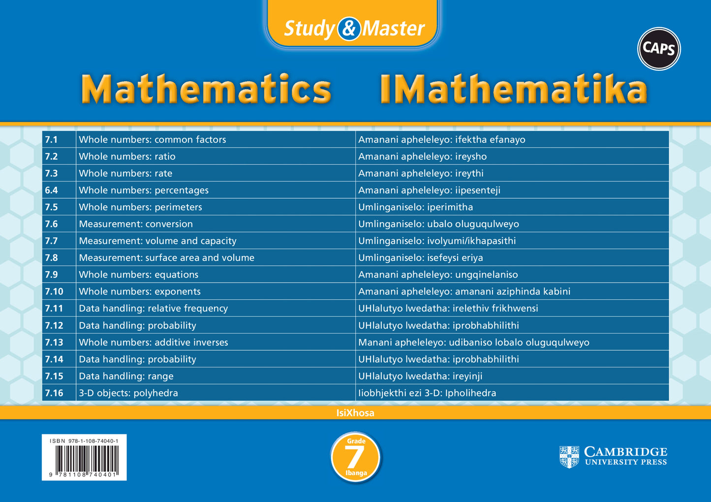 Study & Master IMathematika Ibanga 7 (revision card pack in sleeve) ISBN/SKU: 9781108740401