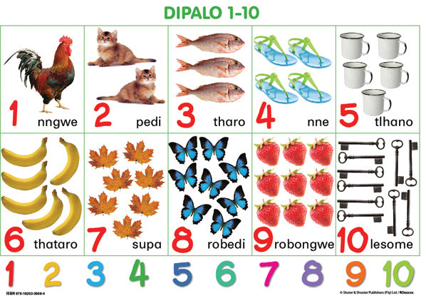 Chart: Junior Setswana Numbers 1 - 10 A2 ISBN/SKU: 9781920336684