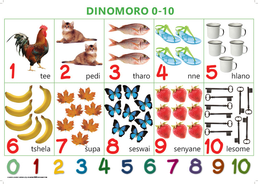 Chart: Numbers 0-10 Sepedi A2 ISBN/SKU: 9781928272090