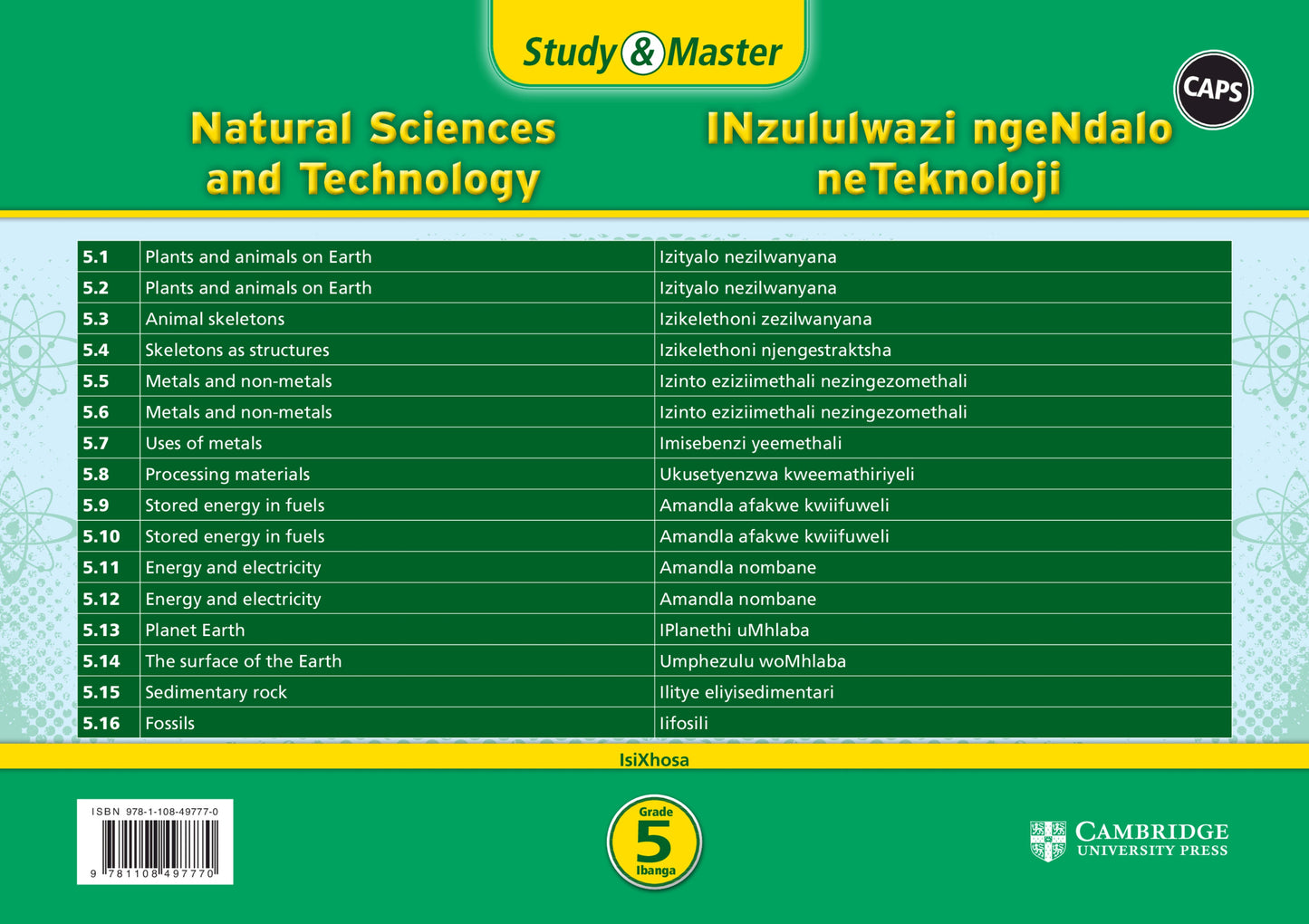 Study & Master INzululwazi ngeNdalo neTeknoloji Ibanga 5 (revision card pack in sleeve) ISBN/SKU: 9781108497770