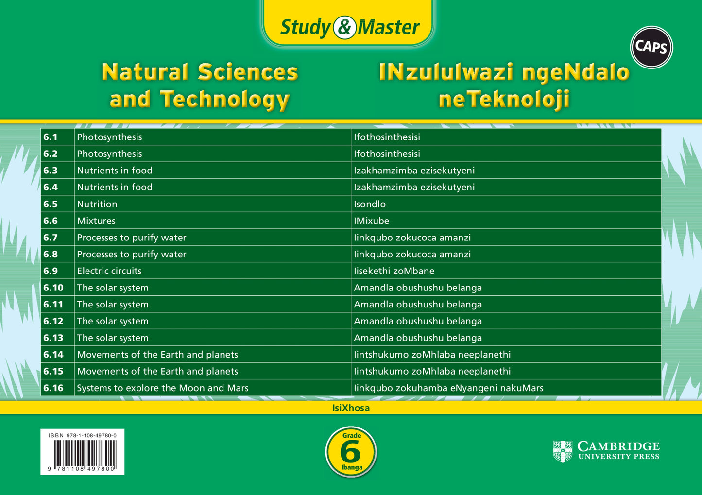 Study & Master INzululwazi ngeNdalo neTeknoloji Ibanga 6 (revision card pack in sleeve) ISBN/SKU: 9781108497800