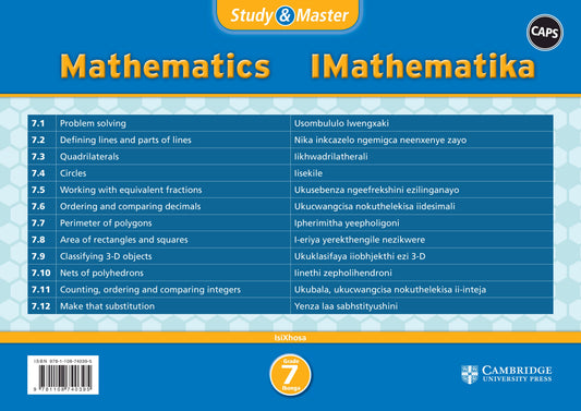 Study & Master IMathematika Ibanga 7 (poster pack - 12 posters in carry case) ISBN/SKU: 9781108740395
