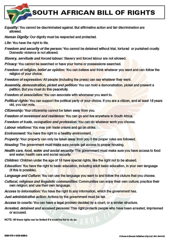 Chart: Sa Bill Of Rights A2 (Flat) ISBN/SKU: 9781920563998