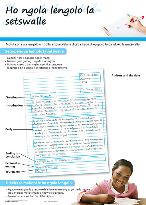 Chart: How To Write A Personal Letter (Sesotho) A2 (Flat) ISBN/SKU: 9781920586782