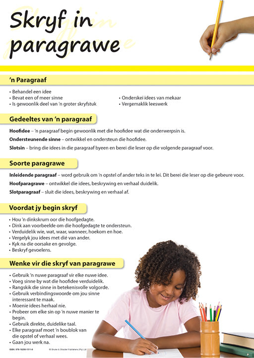 Chart: Writing Paragraphs (Afrikaans) A2 ISBN/SKU: 9781920615116